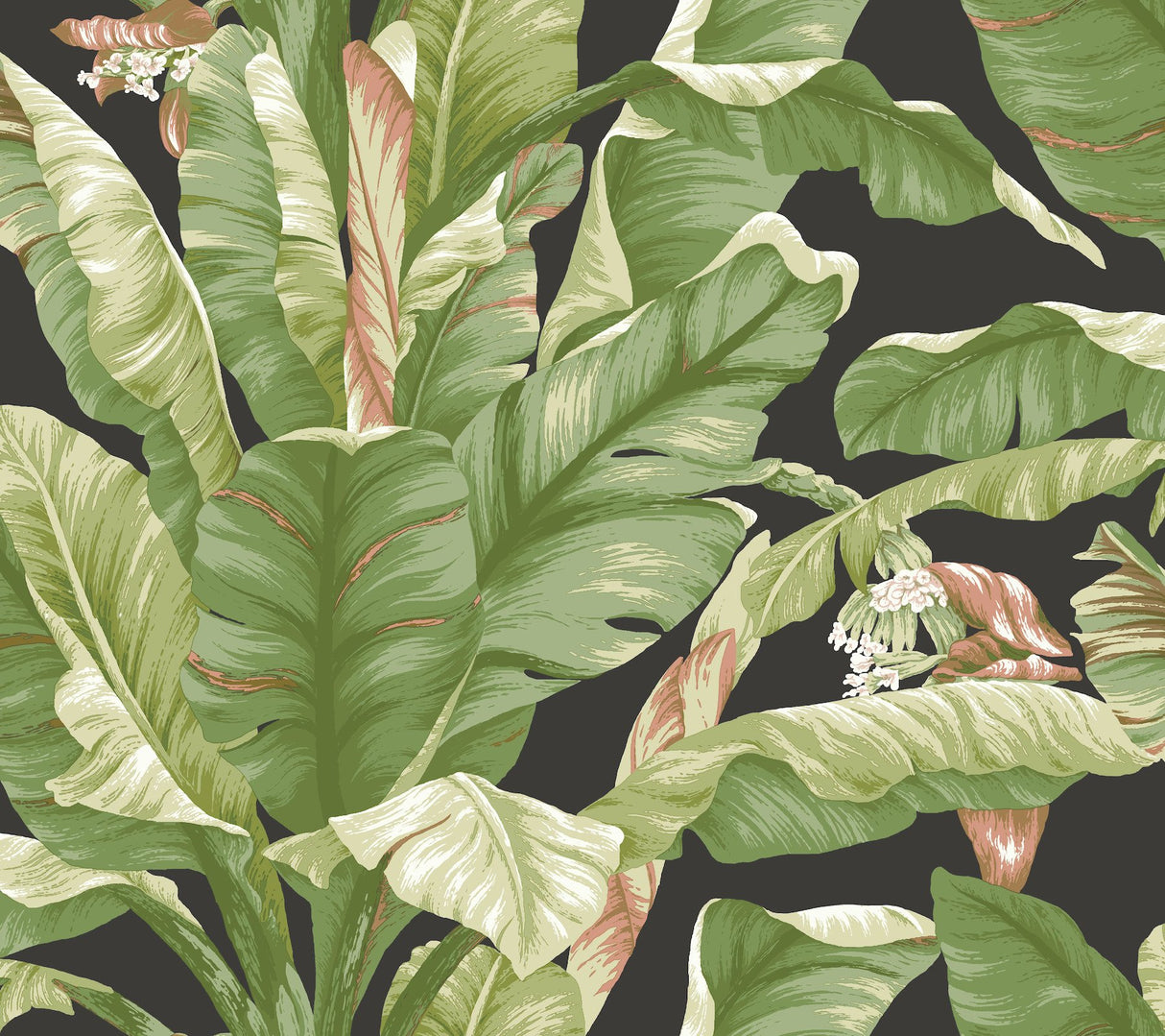 Banana Leaf Black & Green Peel & Stick Wallpaper with Botanical Tropical Motif - York PSW1035RL