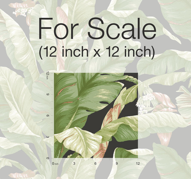 Banana Leaf Black & Green Peel & Stick Wallpaper with Botanical Tropical Motif - York PSW1035RL
