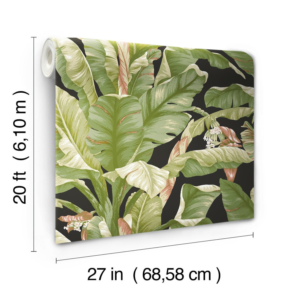 Banana Leaf Black & Green Peel & Stick Wallpaper with Botanical Tropical Motif - York PSW1035RL