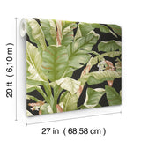 Banana Leaf Black & Green Peel & Stick Wallpaper with Botanical Tropical Motif - York PSW1035RL