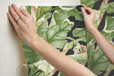 Banana Leaf Black & Green Peel & Stick Wallpaper with Botanical Tropical Motif - York PSW1035RL