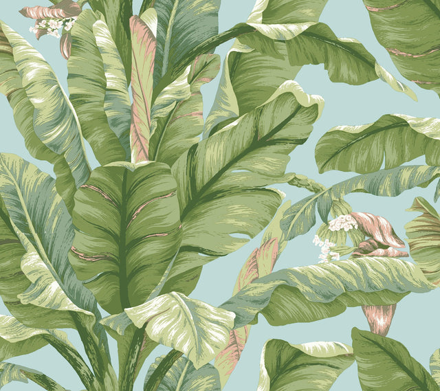 Banana Leaf Blue & Green Premium Peel & Stick Wallpaper - York PSW1036RL