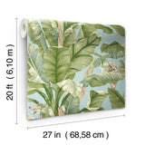 Banana Leaf Blue & Green Premium Peel & Stick Wallpaper - York PSW1036RL