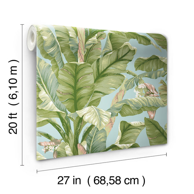 Banana Leaf Blue & Green Premium Peel & Stick Wallpaper - York PSW1036RL