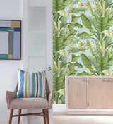 Banana Leaf Blue & Green Premium Peel & Stick Wallpaper - York PSW1036RL