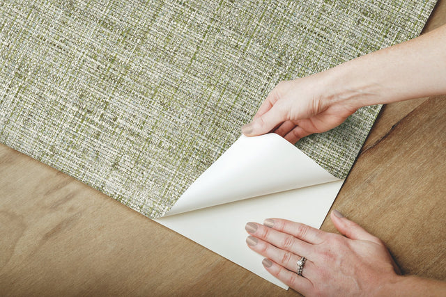 Papyrus Weave Green Peel & Stick Wallpaper with Textured Faux Grasscloth Look - York PSW1038RL