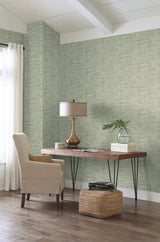 Papyrus Weave Green Peel & Stick Wallpaper with Textured Faux Grasscloth Look - York PSW1038RL