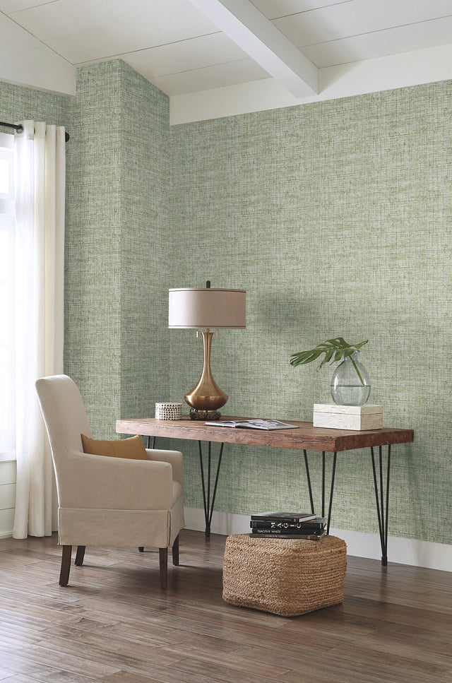 Papyrus Weave Green Peel & Stick Wallpaper with Textured Faux Grasscloth Look - York PSW1038RL