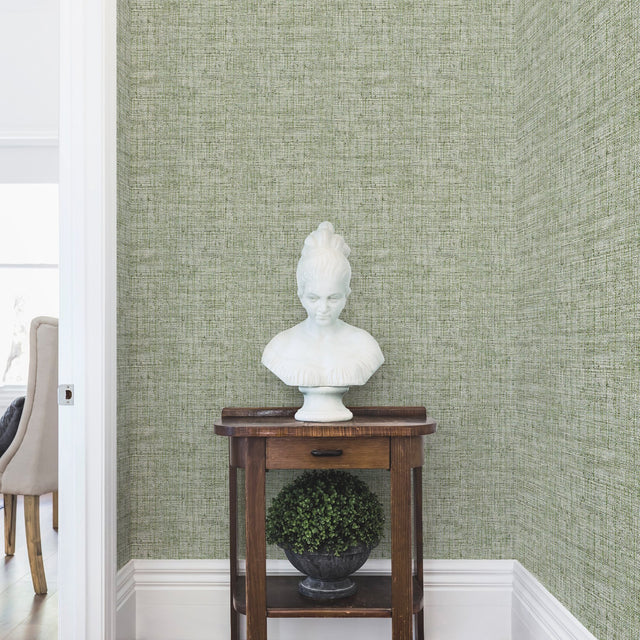 Papyrus Weave Green Peel & Stick Wallpaper with Textured Faux Grasscloth Look - York PSW1038RL