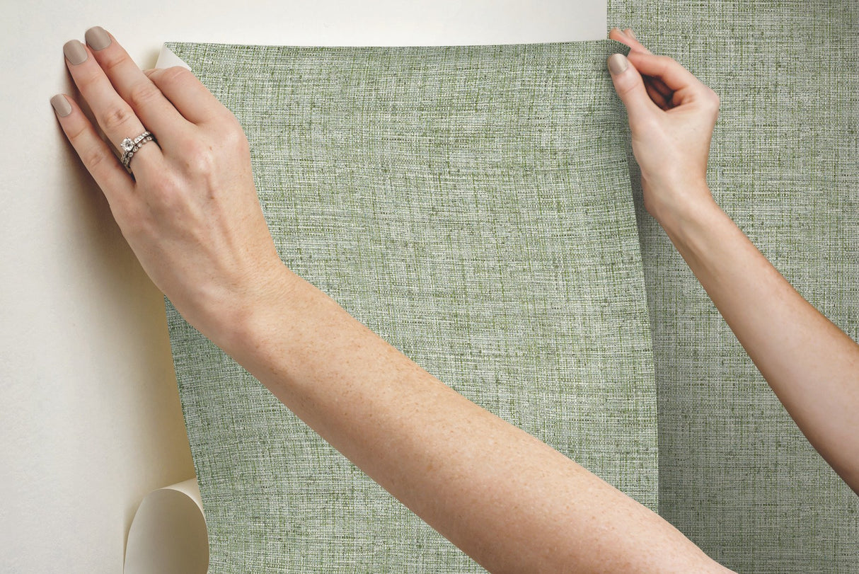 Papyrus Weave Green Peel & Stick Wallpaper with Textured Faux Grasscloth Look - York PSW1038RL
