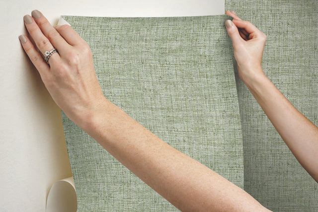 Papyrus Weave Green Peel & Stick Wallpaper with Textured Faux Grasscloth Look - York PSW1038RL