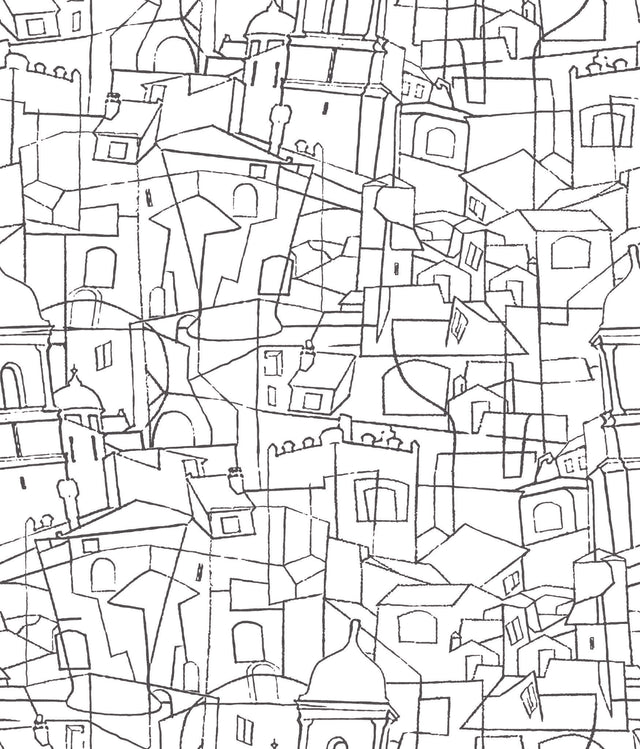 Cubist Cityscape Black Premium Peel & Stick Wallpaper with Geometric City Line Art - York PSW1047RL