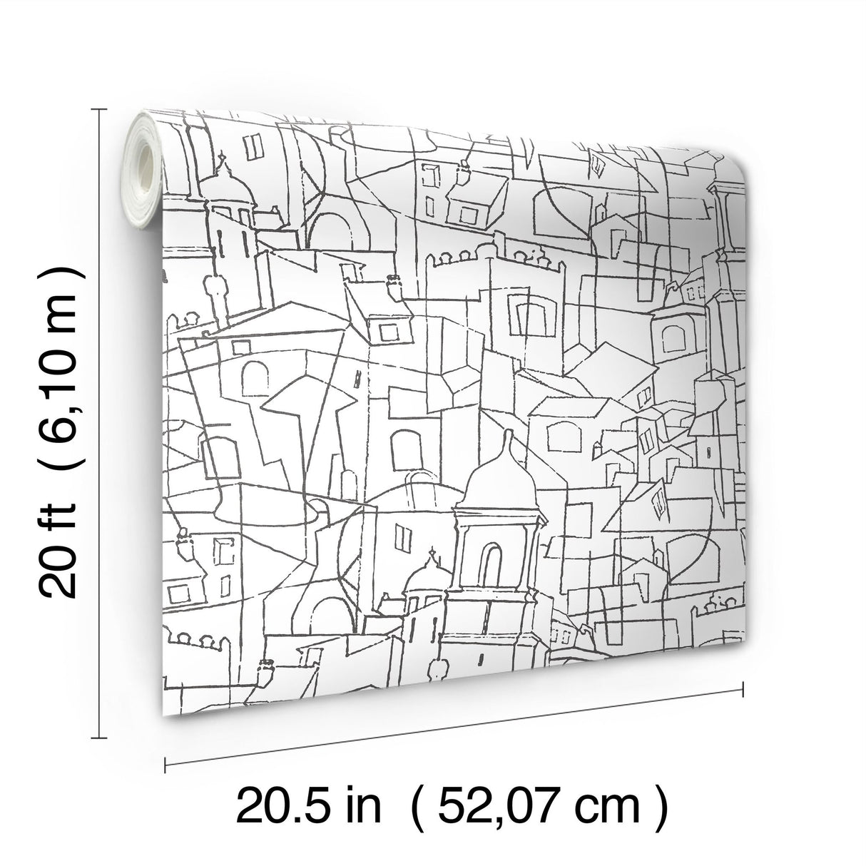 Cubist Cityscape Black Premium Peel & Stick Wallpaper with Geometric City Line Art - York PSW1047RL