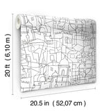 Cubist Cityscape Black Premium Peel & Stick Wallpaper with Geometric City Line Art - York PSW1047RL