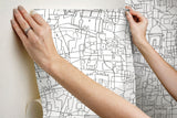 Cubist Cityscape Black Premium Peel & Stick Wallpaper with Geometric City Line Art - York PSW1047RL