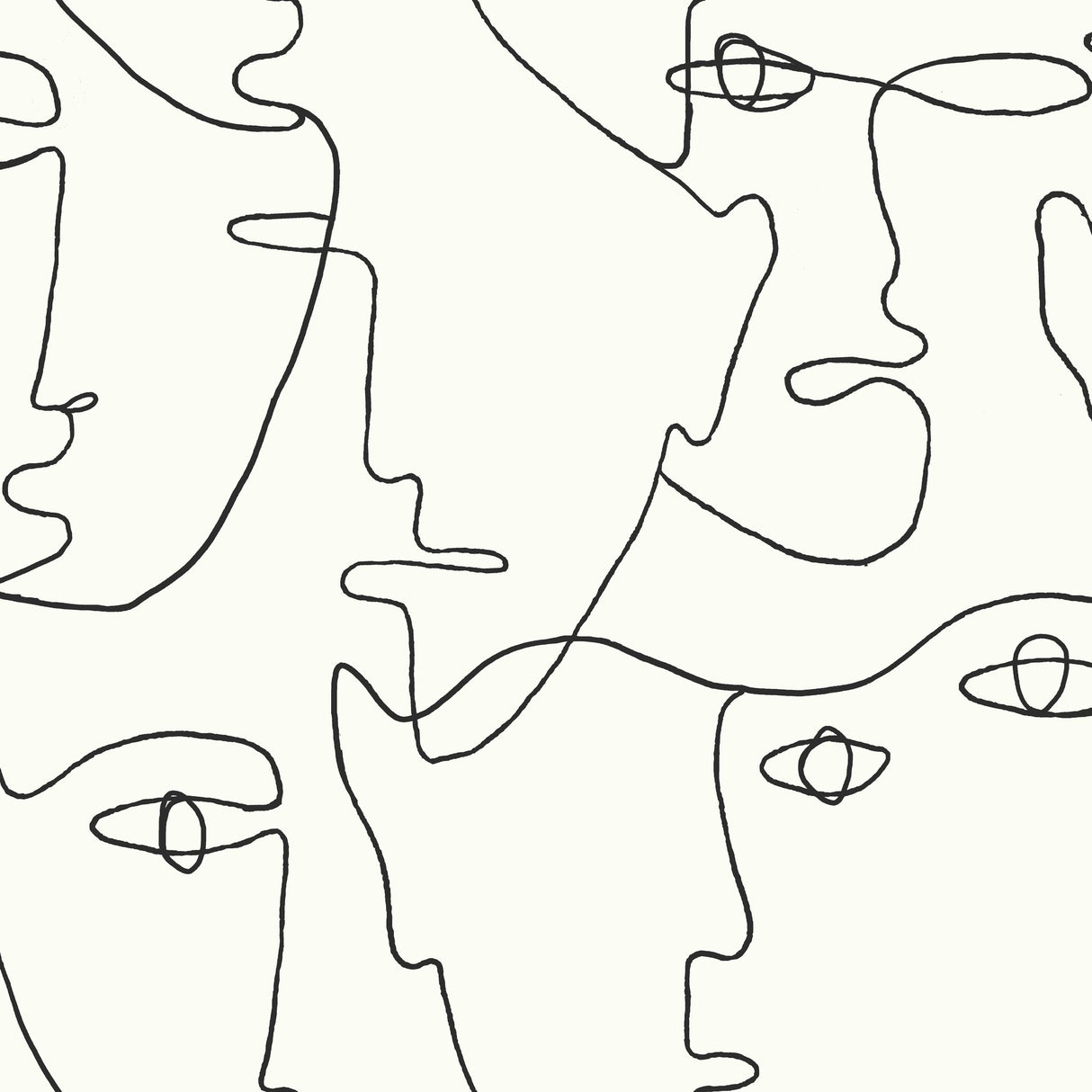 Pablo Portraits Black Peel & Stick Wallpaper with Abstract Line-Drawing Faces - York PSW1053RL