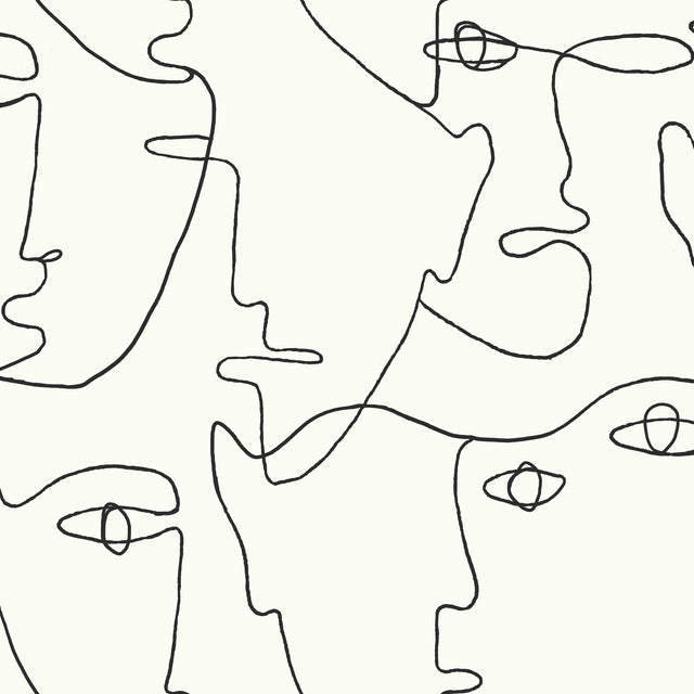 Pablo Portraits Black Peel & Stick Wallpaper with Abstract Line-Drawing Faces - York PSW1053RL