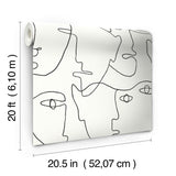 Pablo Portraits Black Peel & Stick Wallpaper with Abstract Line-Drawing Faces - York PSW1053RL