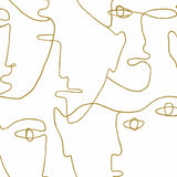 Pablo Portraits Gold Metallic Premium Peel & Stick Wallpaper with Modern Line-Art Faces - York PSW1054RL
