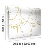 Pablo Portraits Gold Metallic Premium Peel & Stick Wallpaper with Modern Line-Art Faces - York PSW1054RL