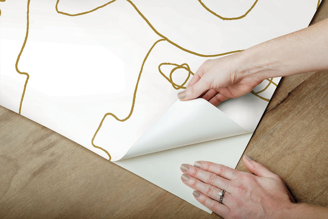 Pablo Portraits Gold Metallic Premium Peel & Stick Wallpaper with Modern Line-Art Faces - York PSW1054RL