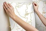 Pablo Portraits Gold Metallic Premium Peel & Stick Wallpaper with Modern Line-Art Faces - York PSW1054RL