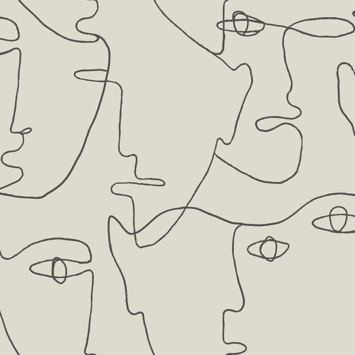 Pablo Portraits Linen & Charcoal Peel & Stick Wallpaper with Modern Line-Drawing Faces - York PSW1055RL
