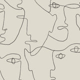 Pablo Portraits Linen & Charcoal Peel & Stick Wallpaper with Modern Line-Drawing Faces - York PSW1055RL