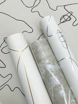 Pablo Portraits Linen & Charcoal Peel & Stick Wallpaper with Modern Line-Drawing Faces - York PSW1055RL