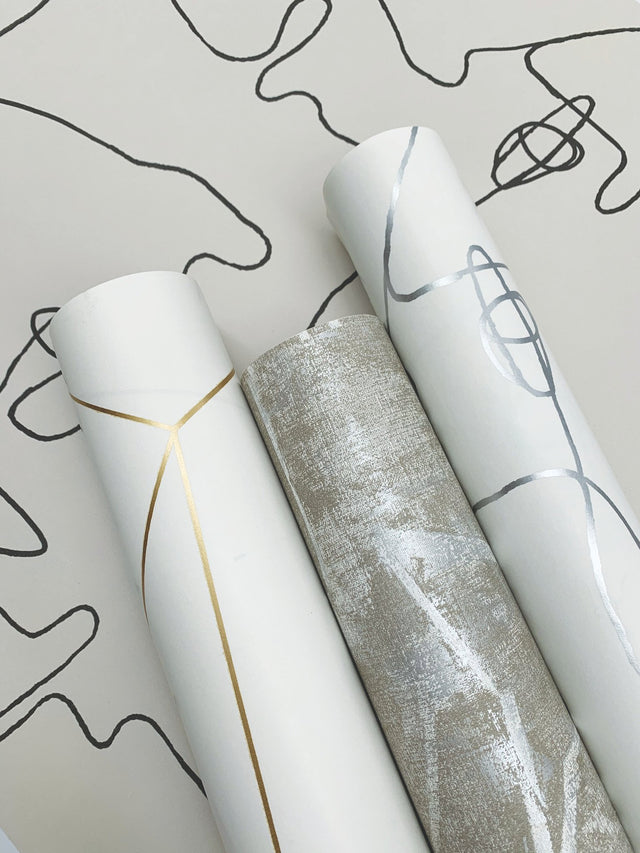 Pablo Portraits Linen & Charcoal Peel & Stick Wallpaper with Modern Line-Drawing Faces - York PSW1055RL