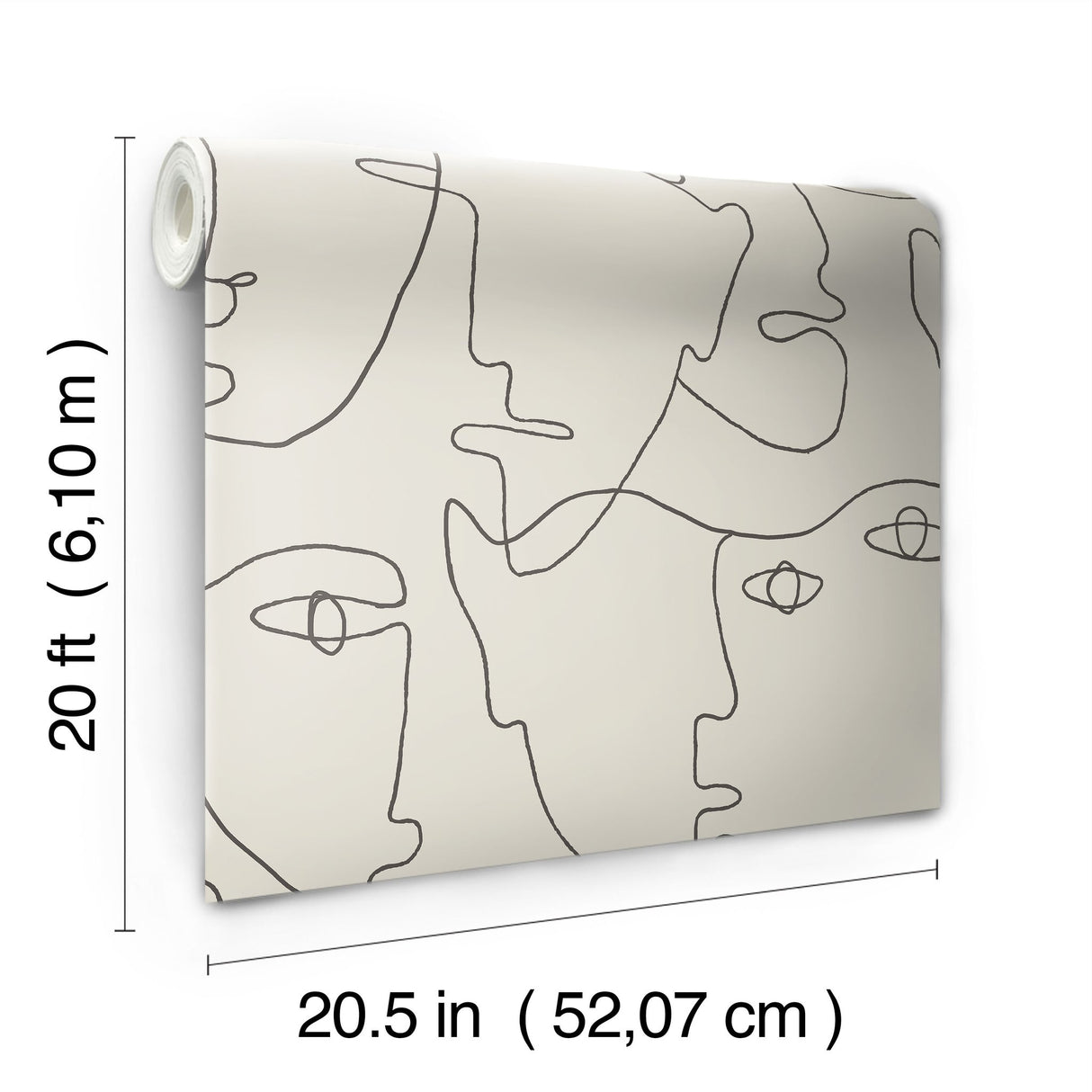 Pablo Portraits Linen & Charcoal Peel & Stick Wallpaper with Modern Line-Drawing Faces - York PSW1055RL