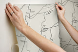 Pablo Portraits Linen & Charcoal Peel & Stick Wallpaper with Modern Line-Drawing Faces - York PSW1055RL