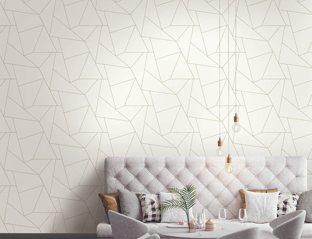 Fractured Prism Gold Metallic Peel & Stick Wallpaper with Geometric Line Pattern - York PSW1064RL