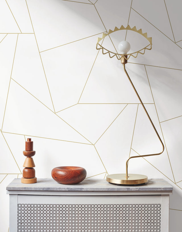 Fractured Prism Gold Metallic Peel & Stick Wallpaper with Geometric Line Pattern - York PSW1064RL