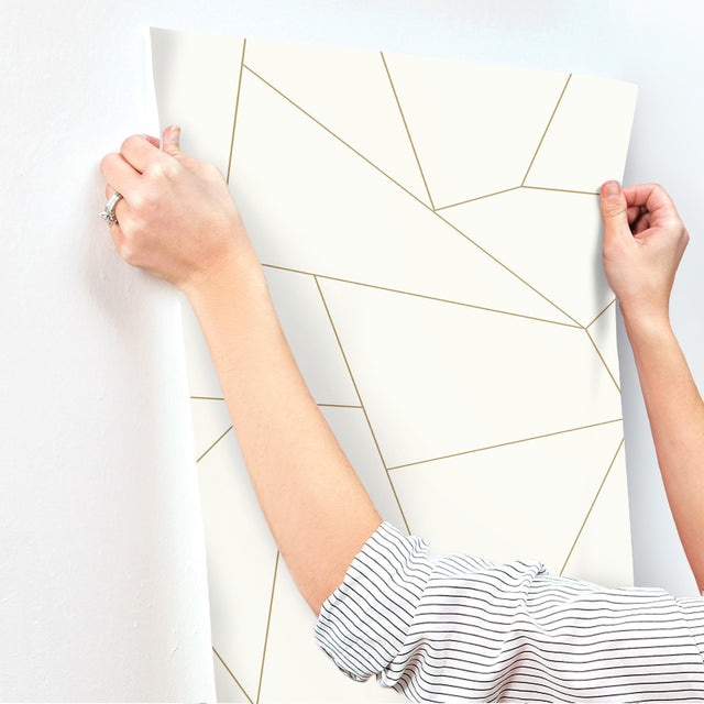 Fractured Prism Gold Metallic Peel & Stick Wallpaper with Geometric Line Pattern - York PSW1064RL