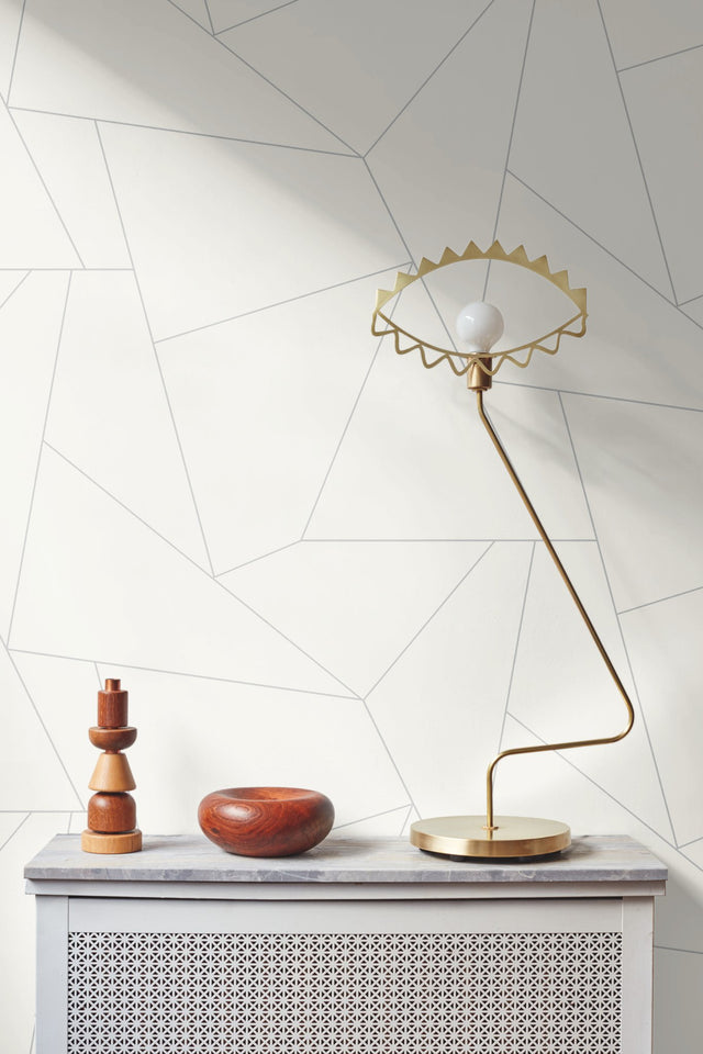 Fractured Prism Grey Metallic Peel & Stick Wallpaper with Geometric Metallic Effect - York PSW1065RL