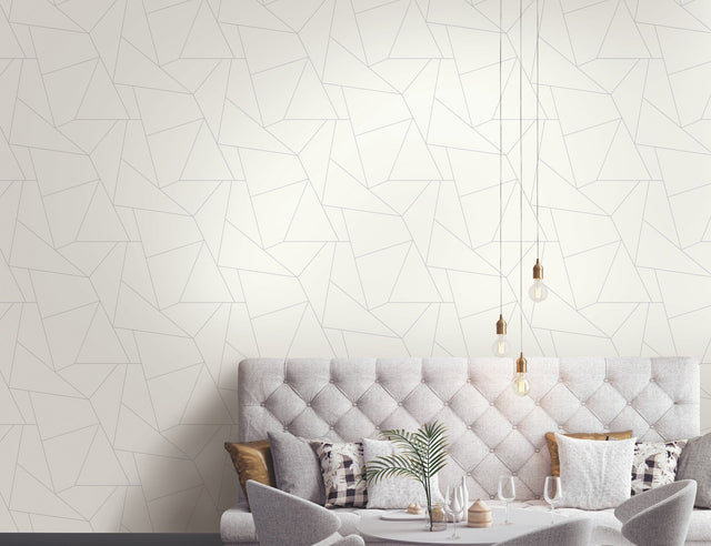 Fractured Prism Grey Metallic Peel & Stick Wallpaper with Geometric Metallic Effect - York PSW1065RL