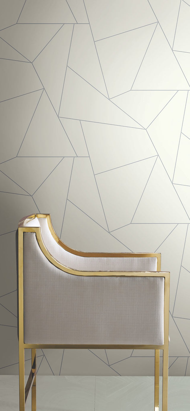 Fractured Prism Grey Metallic Peel & Stick Wallpaper with Geometric Metallic Effect - York PSW1065RL