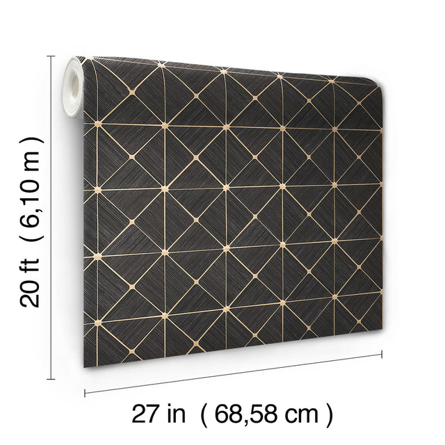 Double Diamonds Black Peel & Stick Wallpaper with Geometric Diamond Motif - York PSW1070RL