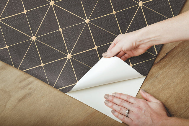 Double Diamonds Black Peel & Stick Wallpaper with Geometric Diamond Motif - York PSW1070RL