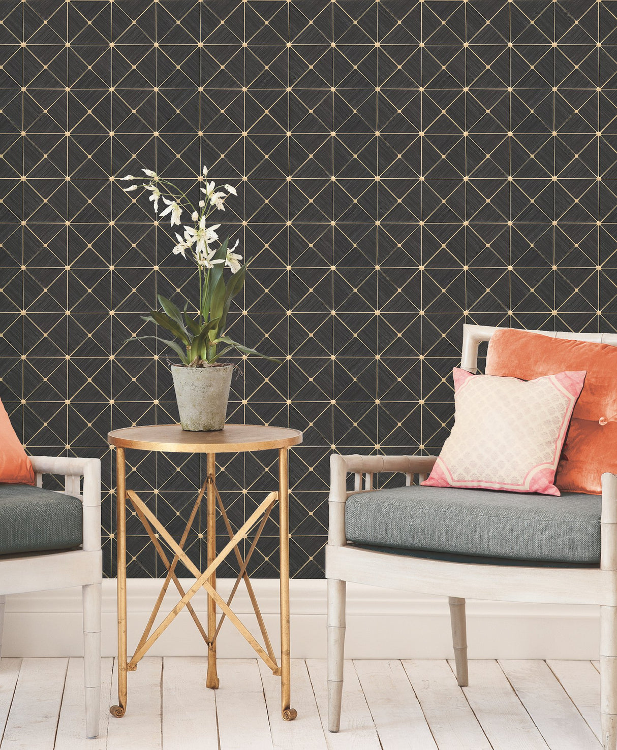 Double Diamonds Black Peel & Stick Wallpaper with Geometric Diamond Motif - York PSW1070RL