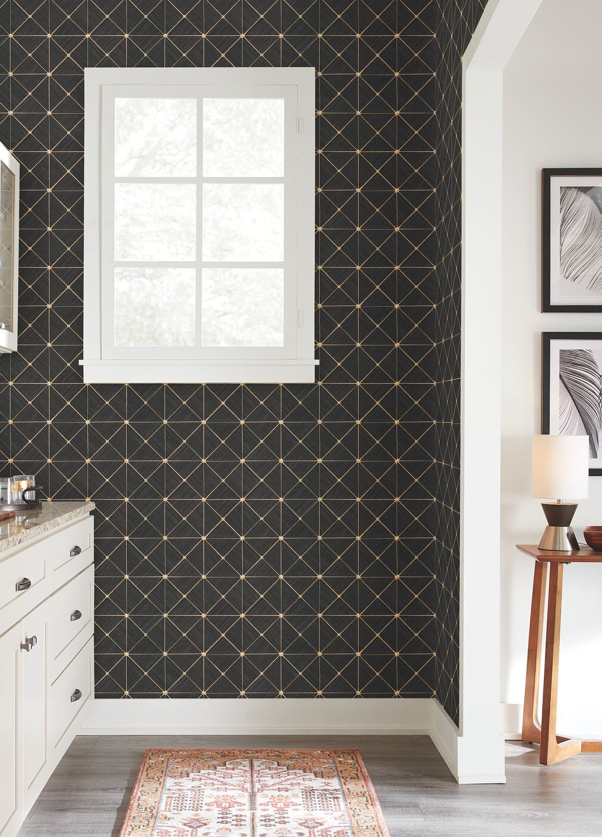 Double Diamonds Black Peel & Stick Wallpaper with Geometric Diamond Motif - York PSW1070RL