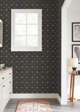 Double Diamonds Black Peel & Stick Wallpaper with Geometric Diamond Motif - York PSW1070RL