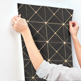 Double Diamonds Black Peel & Stick Wallpaper with Geometric Diamond Motif - York PSW1070RL