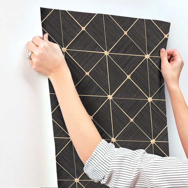 Double Diamonds Black Peel & Stick Wallpaper with Geometric Diamond Motif - York PSW1070RL