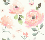 Watercolor Blooms Coral Peel & Stick Wallpaper with Botanical Watercolor Floral - York PSW1073RL