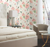 Watercolor Blooms Coral Peel & Stick Wallpaper with Botanical Watercolor Floral - York PSW1073RL