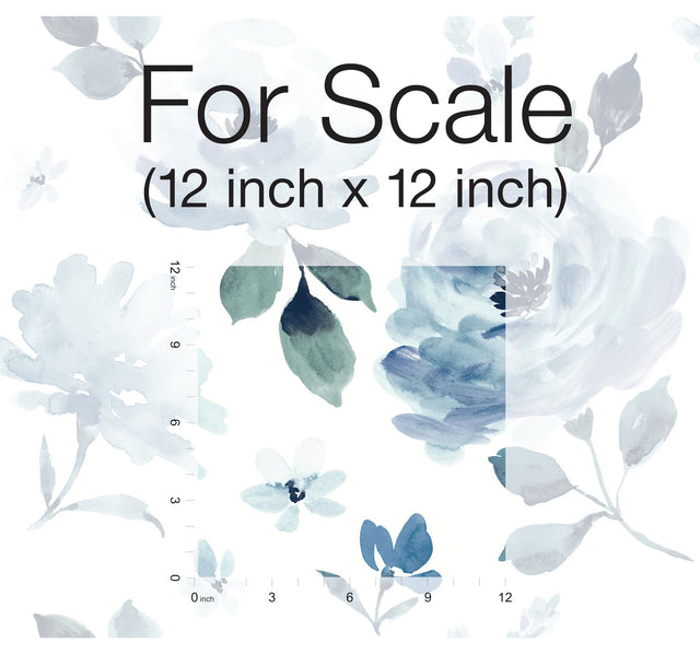 Watercolor Blooms Blue Peel & Stick Wallpaper with Botanical Watercolor Floral Motif - York PSW1074RL
