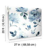 Watercolor Blooms Blue Peel & Stick Wallpaper with Botanical Watercolor Floral Motif - York PSW1074RL