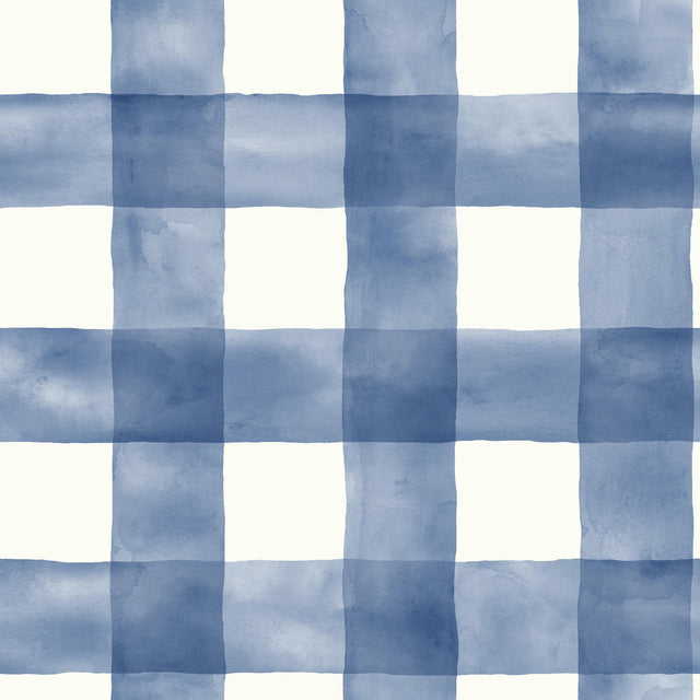 Checkmate Watercolor Plaid Blue Peel & Stick Wallpaper with Watercolor Plaid Pattern - York PSW1078RL